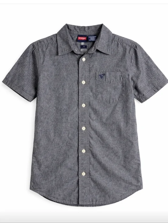 Wrangler Boys Short-Sleeve Chambray Button-Down Shirt - Gray - Picture 3 of 3